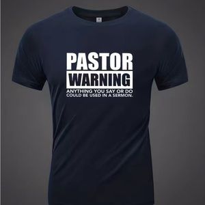 "PASTOR WARNING" Pattern Print Men's Comfy Cotton T-Shirt